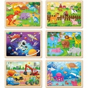 SYNARRY Large Wooden Puzzles for Kids 6-in-1 Gift Box(Each 60 pcs), FSC Certified, Educational Jigsaw Puzzle for Preschool Kids Ages 3-6, Wooden Puzzles for Boys Ages 3-8