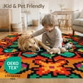 thumbnail image 4 of ODIKA 4'x6' Washable Area Rug Pet Friendly, Non-Shedding Alfombra Pixel Gamer Symmetrical Interlocking Frame Highlights for Bedroom, Reading Nook, 4 of 7
