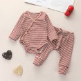 thumbnail image 3 of Kayannuo Baby Boy's Clothing Fall Winter Infant Baby Boys Girls Long Sleeve Striped Romper Bodysuit+Pants Outfits Set, Red, 3 of 9