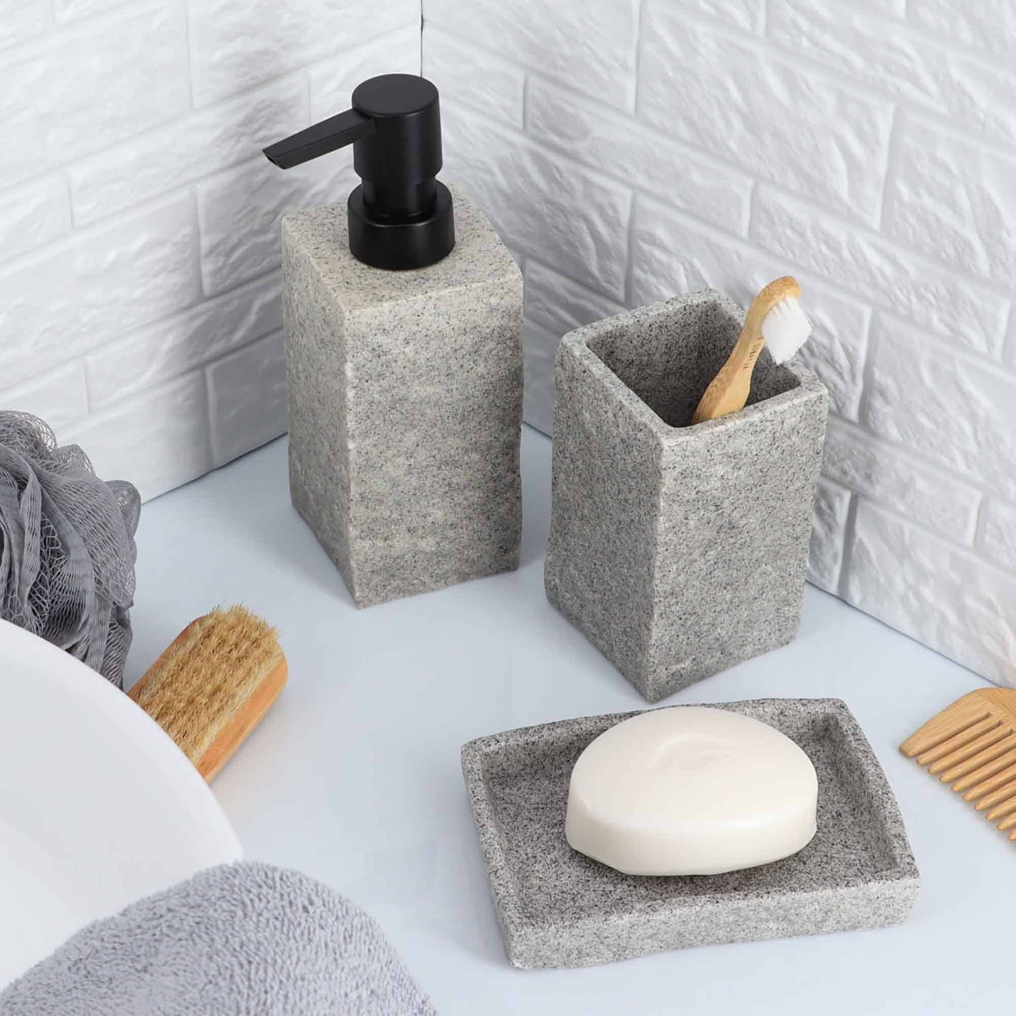 Bath Square Resin Hand Soap & Lotion Dispenser Stone Effect 9 FL OZ Gray