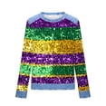thumbnail image 5 of Moxiu Women's Bling Mardi Gras Sweatshirt Spring Denim Collar Raglan Long Sleeve Waffle Knit Casual Festival Tops 2026 Purple,XXXL, 5 of 5