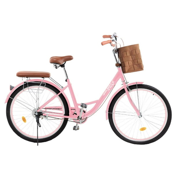 Bicicleta Rodada 26 Bicicleta Rosa Con Canasta Bicicleta Urbana
