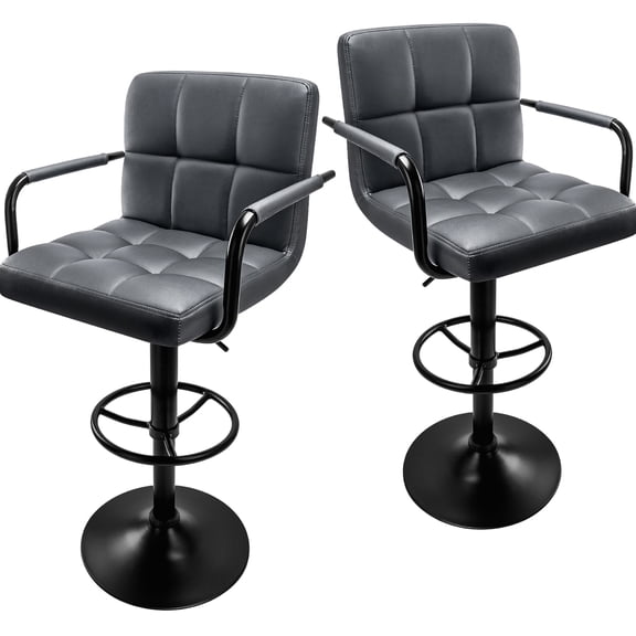 Huracan PU Leather Bar Stools Set of 2, 360° Swiveling Height Adjustable Barstools with Armrests and Footrest, Comfortable Counter Stools Island Chairs for Kitchen and Dining Room,DarkGray