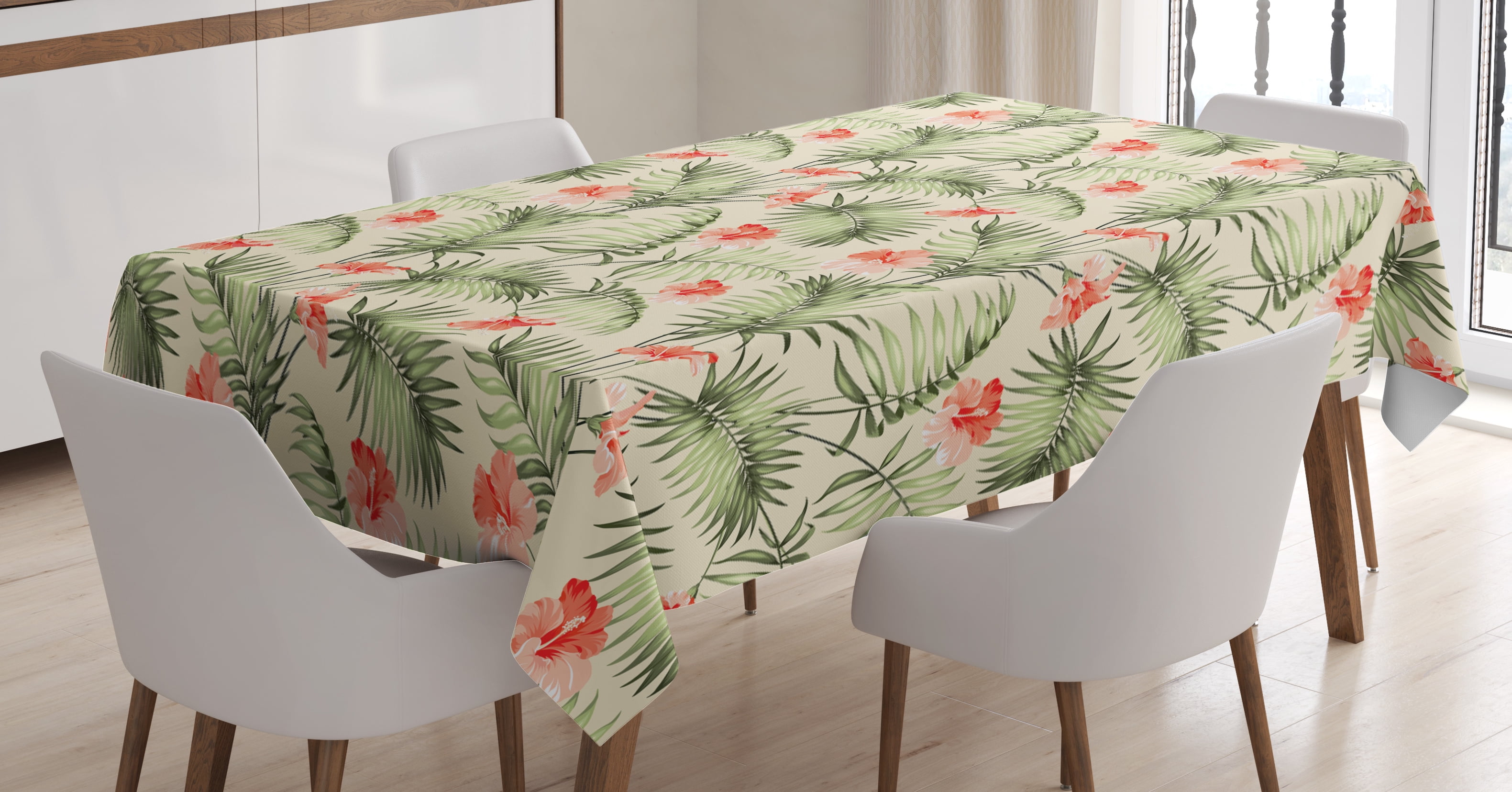 Leaf Tablecloth, Hawaiian Aloha Nature Pattern with Rainforest Elements