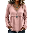 thumbnail image 2 of Gauze Shirts for Women V Neck Long Sleeve Fringe Tops for Women Casual Loose Flowy Womens Blouses Shirts for Women L Pink, 2 of 8