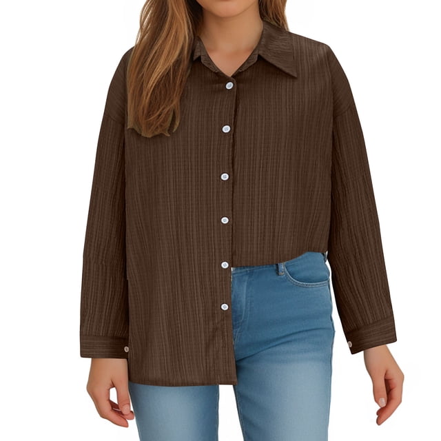 TIMIFIS Chemises Boutonnées pour Femmes Manches Longues Col Rabattu T-Shirts Automne Grande Taille