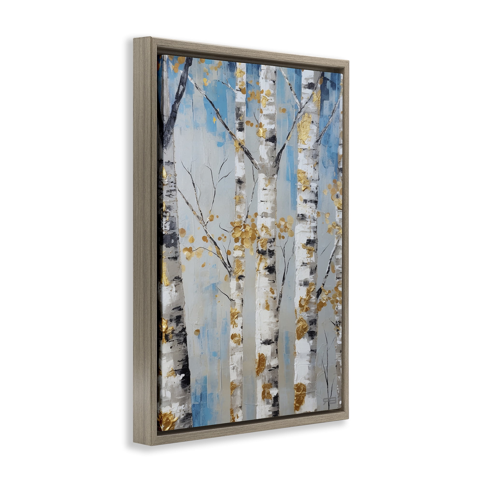 Stupell Industries Birch Trees Foliage Landscape Painting Brown Floater Framed Art Print Wall Art, 21 x 31