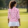 thumbnail image 5 of Uorisanigo Pink Leopard Print Womens Golf Shirt Versatile Women's 3/4 Sleeve Athletic Golf Shirts with 1/4 Zipper Polyester Spandex Fabric Breathable Tennis Tops for Workout Sports, 5 of 7