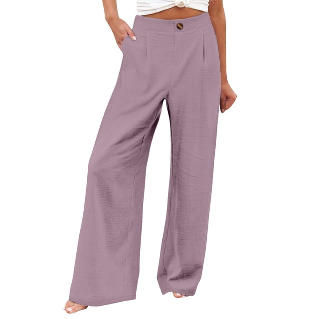 Women's Elastic Waist Wide Leg Pants - Loose Comfy, with Pockets