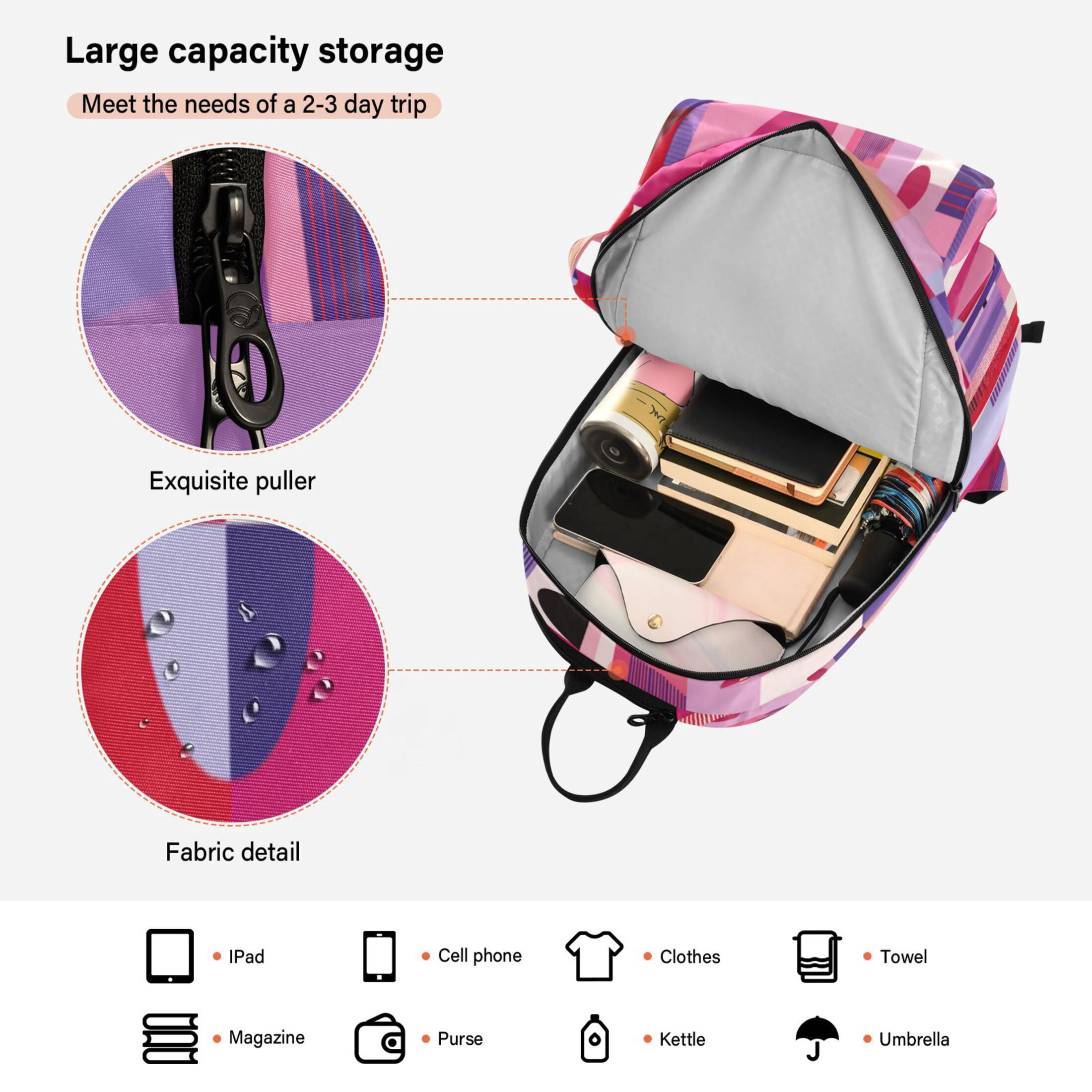 2 Racquet Holder Tennis Backpack Tennis Racket Covers Gym Bags Pink and Purple Record Pattern