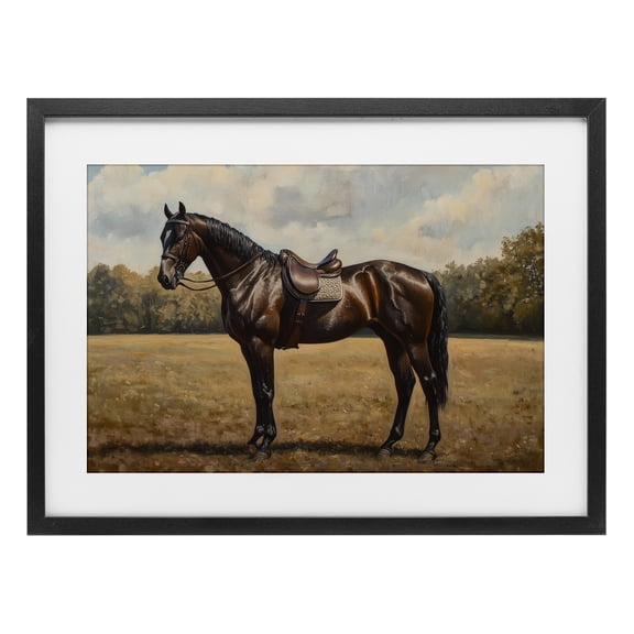 Stupell Industries Dark Brown Pony Portrait Black Framed Print Under Glass, design by Petal Prints Design