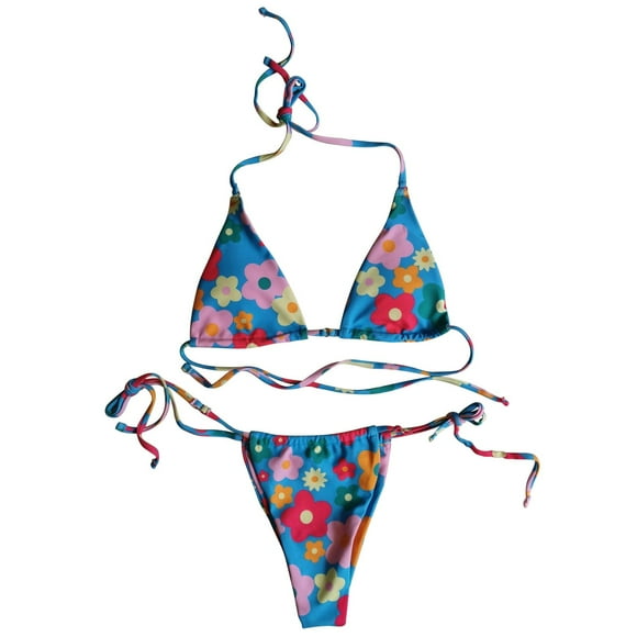 FhsagQ Women Swimsuit Sets Dress Slip Women's Split Soft Bag Lace-up Double Fabric Printed Bikini Two-Piece Swimsuit Women Swimsuit Sets with Garter Belt 3 Piece Lace Blue M