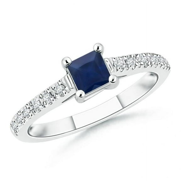 Square Shape Blue Sapphire CZ Diamond Eternity Band Ring Women 925 Sterling Silver September Birthstone Wedding Anniversary Gift Gemstone Jewelry