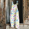 thumbnail image 2 of Tnhcen Women's Easter Egg Print Wide Leg Jumpsuit - Linen-Canvas Look Adjustable Straps Pockets Relaxed Fit Pants S-2XL, 2 of 5