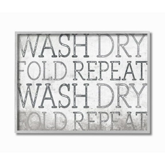 Stupell Industries Wash Dry Laundry Bathroom Textured Word Design Gray Farmhouse Rustic Framed Giclee Texturized Art by Gigi Louise