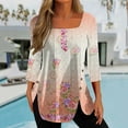 thumbnail image 2 of Dyegold Fall Tops For Women 2023 Trendy Long Sleeve Shirts Casual Loose Floral Tunics Fashion Slit Button Square Neck Blouse, 2 of 5