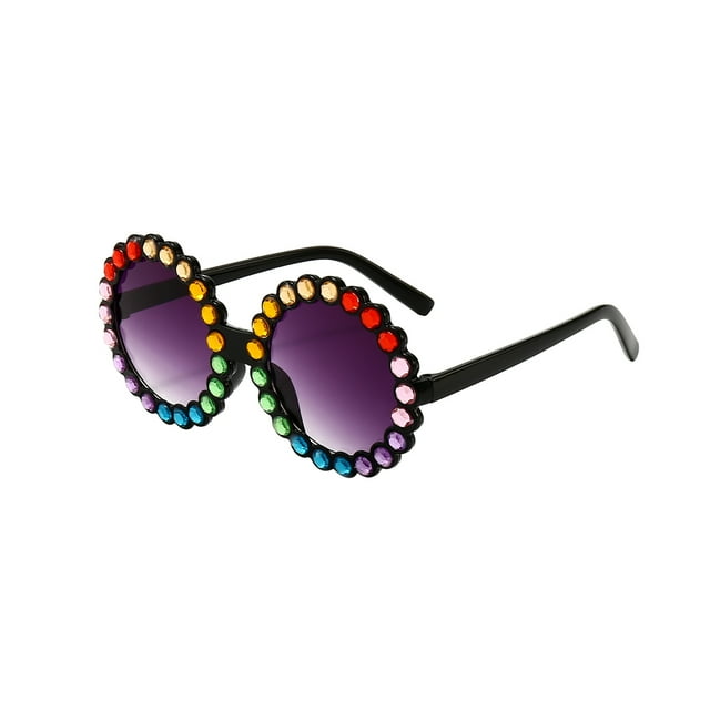 Kmbangi Kids Round Sunglasses, Bling Rhinestone Frame UV400 Protection Sunglasses for Girls Boys