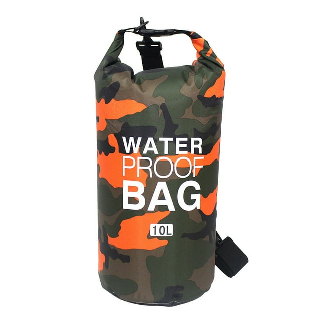 2L Inflatable Swimming Bag Multifunction Dry Sack Large Capacity Dustproof Washable Storage Pouch Boating Lifebelt Water Sports Orange Camouflage 19x55cm