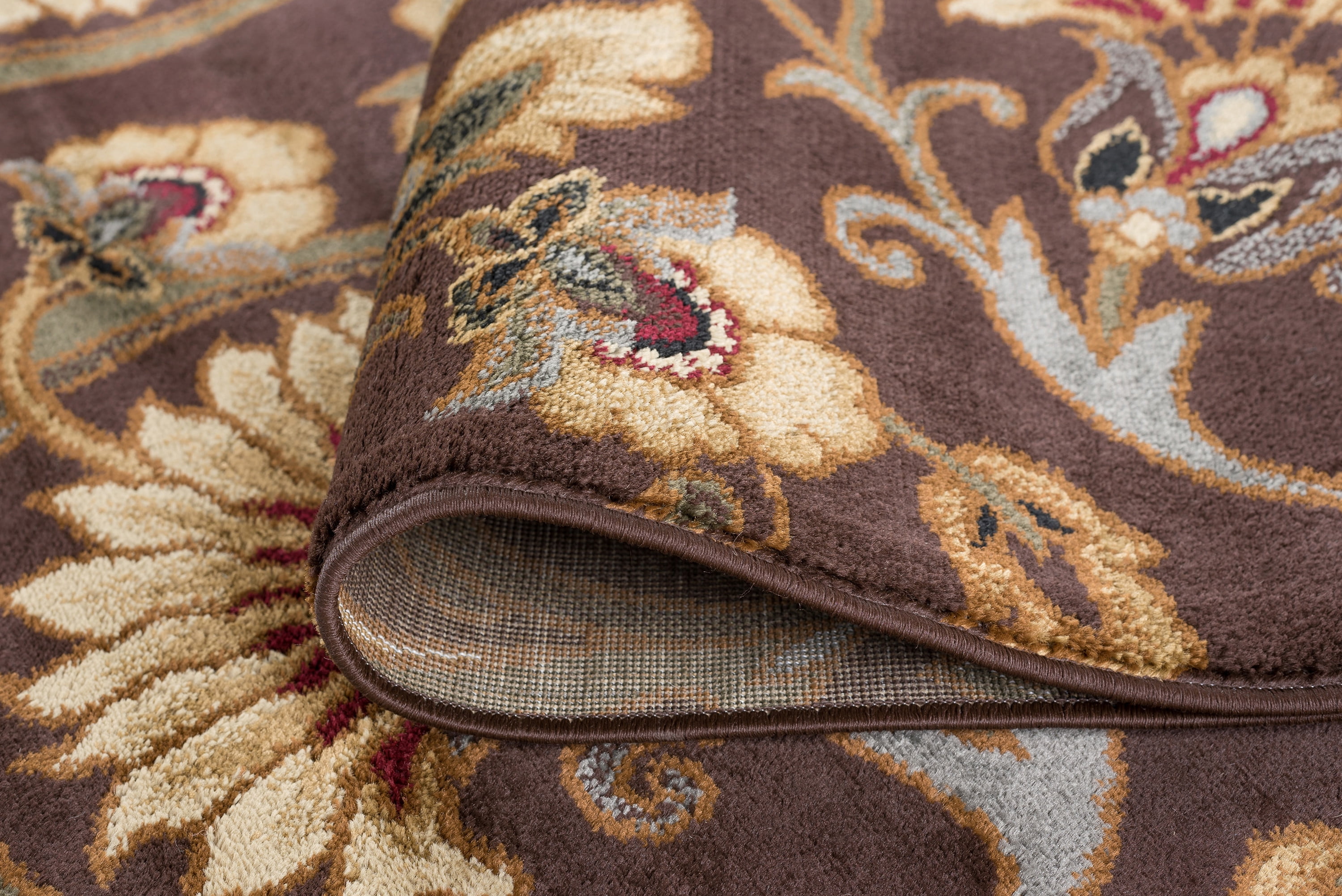 Transitional Area Rug (6'7'' x 9'6'' Oval) Floral Brown, Sage Green Living Room Easy to Clean
