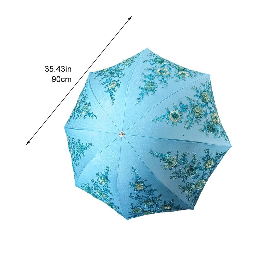 Lace Embroidery Sun Umbrella Ladies Anti-UV Umbrella Folding Parasol Umbrella Vintage Flower Embroidery Umbrella Sun/Rain/Snow Folding Umbrella