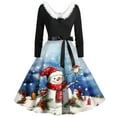 thumbnail image 2 of Christmas Print Flare Dress for Women Long Sleeve Dress Hollow Party Casual Dresses, Festive Fall and Winter Wear with V-Neck and Flowy Design,Light Blue,L, 2 of 5