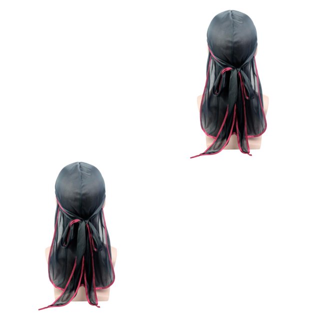 Minnieouse Silky Cap Bonnet Headwraps con cola larga Moda Elasticidad Flexible Ajustable para ciclistas Amantes del Decoración diaria Borde rojo Borde rojo negro Código promedio 2Conjunto