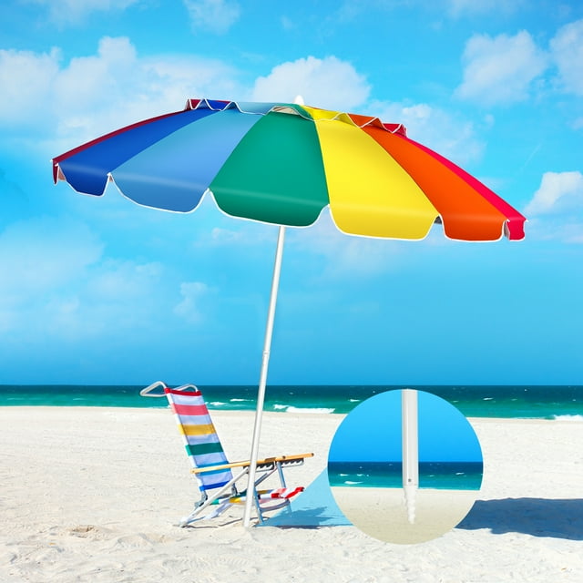 Gymax 8ft Beach Umbrella Outdoor Patio Garden w/ Carrying Bag Sand Anchor Rainbow