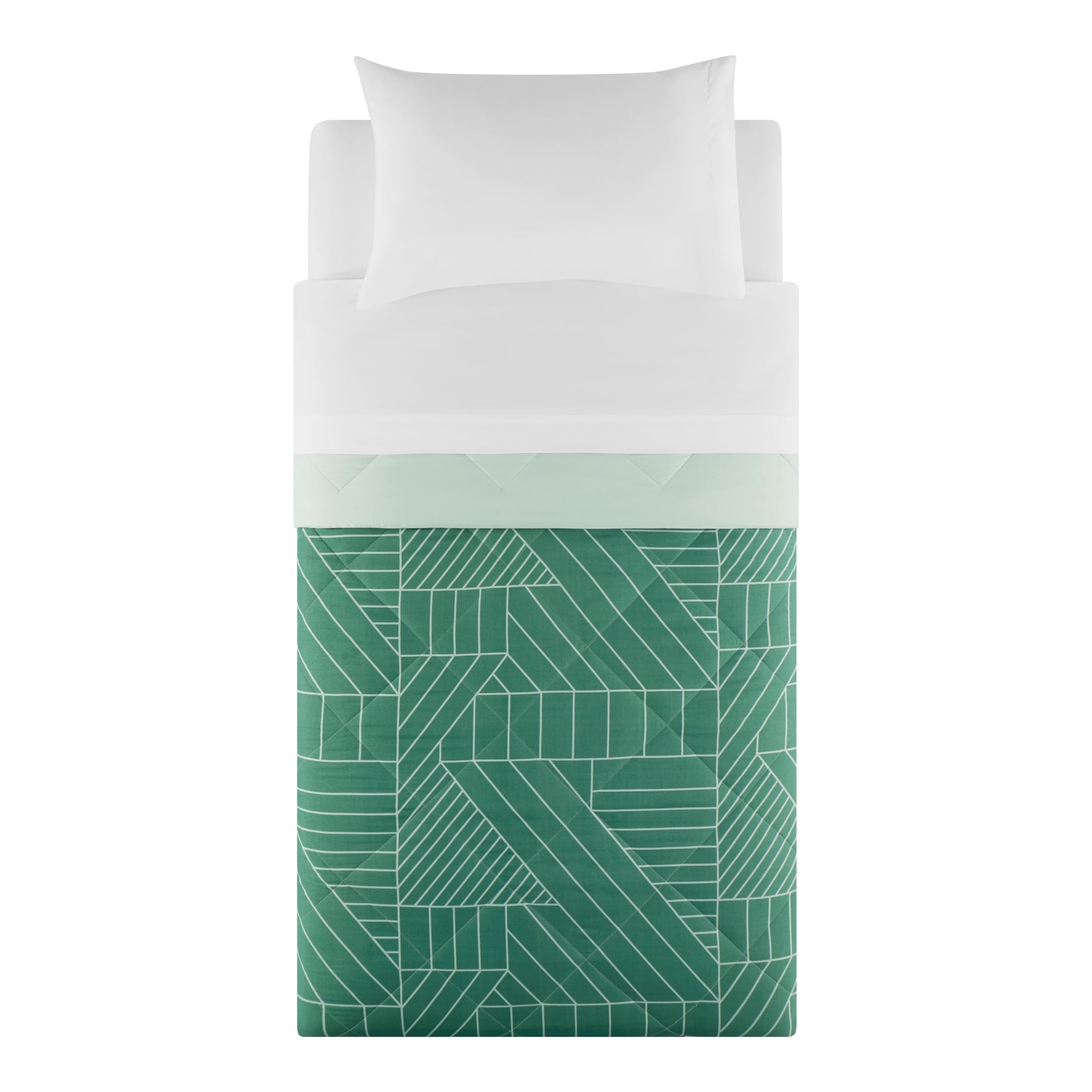 Mainstays Twin/Twin XL All-Season Reversible Microfiber Comforter, Green Geo