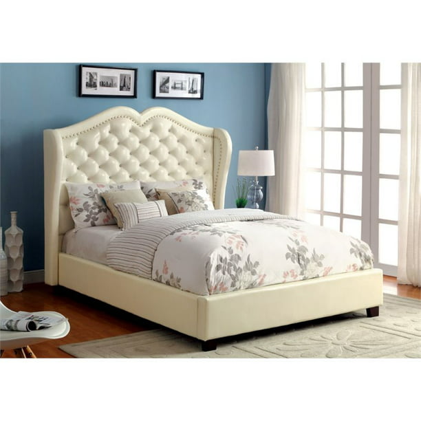 Furniture Of America Harla Faux Leather, Ivory Leather Bed Frame