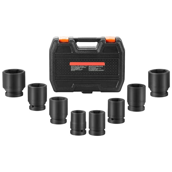KFFKFF Impact Socket Set for Axle Nut, 3/4" Drive, 6-Point, 8-Piece, Metric, Made from Heat-Treated CR-MO, Includes Durable Storage Case, Ideal for Automotive Repairs and Axle Nut Installation