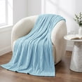 thumbnail image 2 of Utopia Bedding Fluffy Striped Fleece Blanket Washed Blue Throw, 50x60 Inch Warm, Lightweight, Ribbed, Soft, Cozy, Bed, Sofa, Chair, Home Decor, Gift, 2 of 5