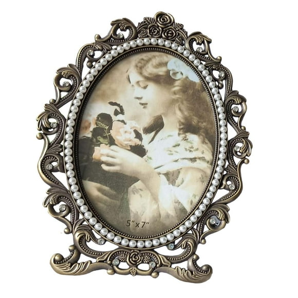 Abbracc European Retro Photo Frames with Pearls Picture Holder Home Decoration 7inch