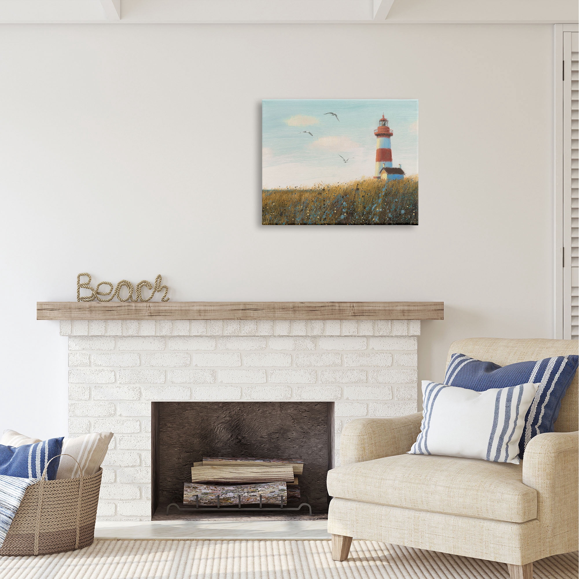 Stupell Industries Coastal Lighthouse Painting Nature Painting Gallery Wrapped Canvas Print Wall Art, 30 x 24