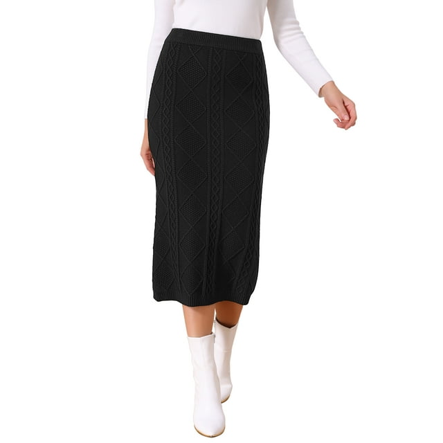 Faldas de lápiz de punto para mujer INSPIRE CHIC, elásticas, de cintura alta, ajustadas, casuales, midi, talla XL, negras