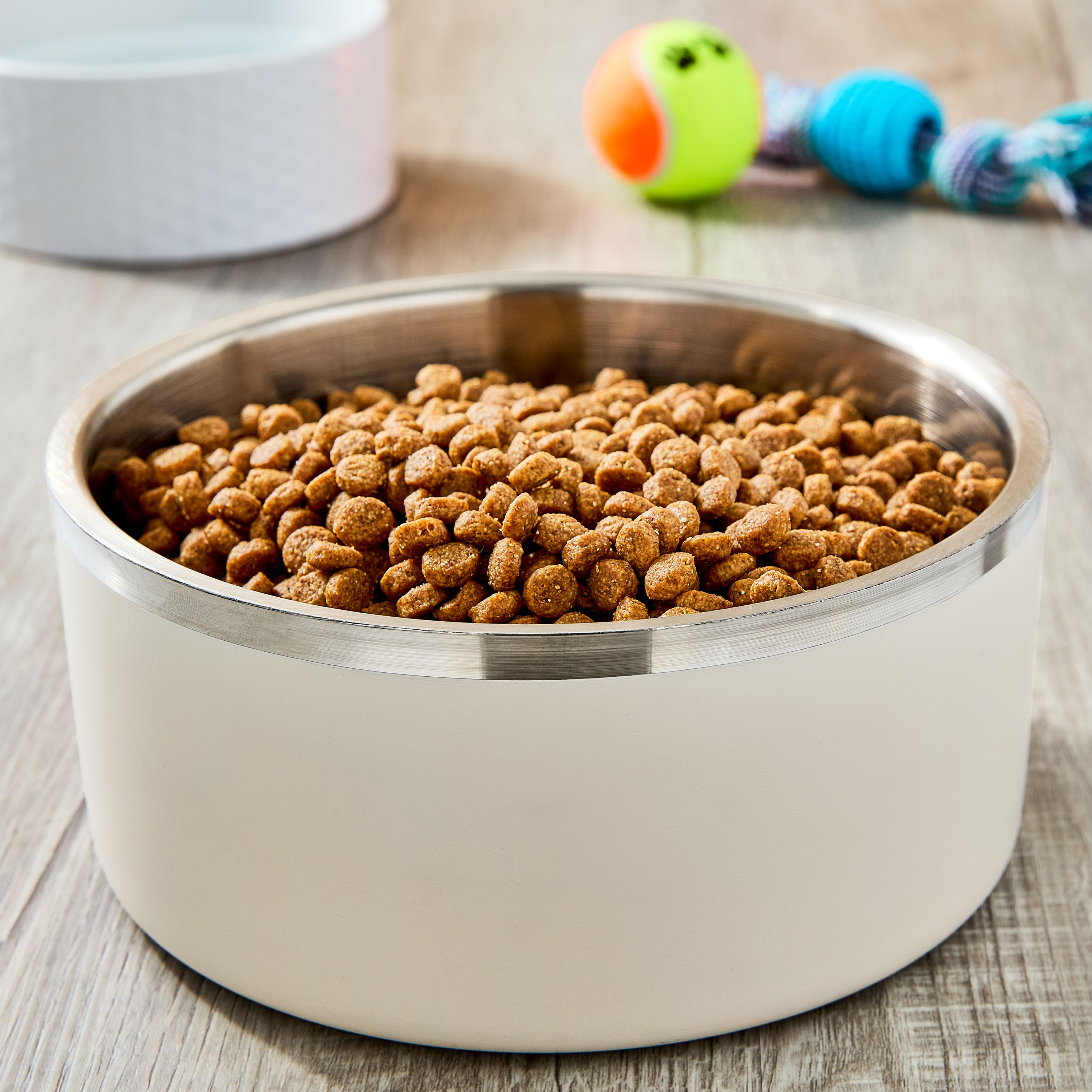 Vibrant Life Large Stainless Steel Double Wall Dog Bowl, Off-White