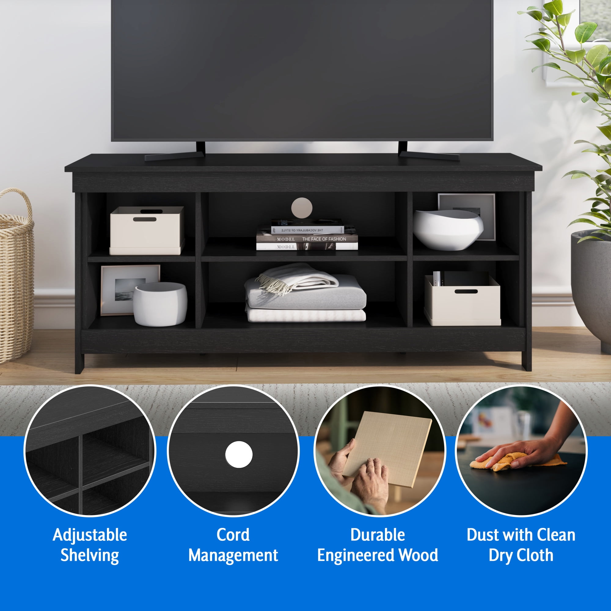 Mainstays Ardent No Tools Open Shelf TV Stand Console for TVs up to 50", Black