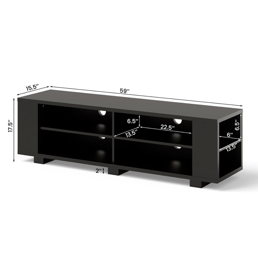 Finihen TV Stand, TV Cabinet, 59 Inch Console Storage Entertainment Media Wood TV Stand, Media Entertainment Center with Storage, for Living Room, Bedroom, Black