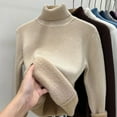 thumbnail image 3 of SELONE Thermal Underwear for Women Knitted Fleece Undershirt Turtleneck Long Sleeve Pullover Soild Tight Tops Brown, 3 of 6