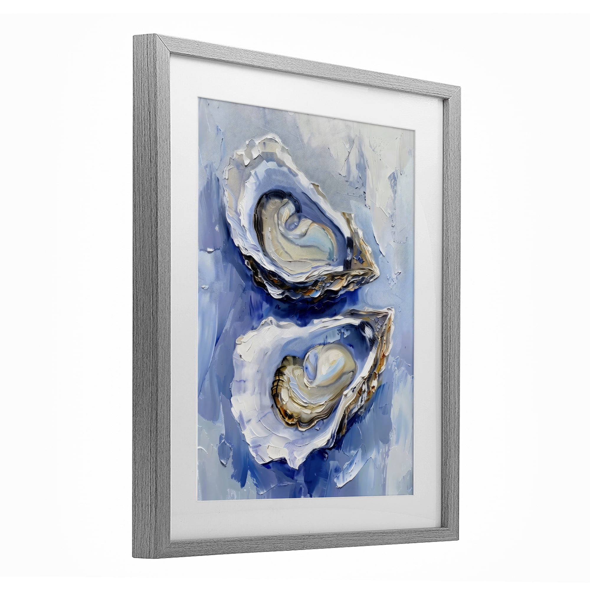 Stupell Industries Coastal Oysters in Pearlescent Light Gray Framed Print Under Glass, design by Creative Studio