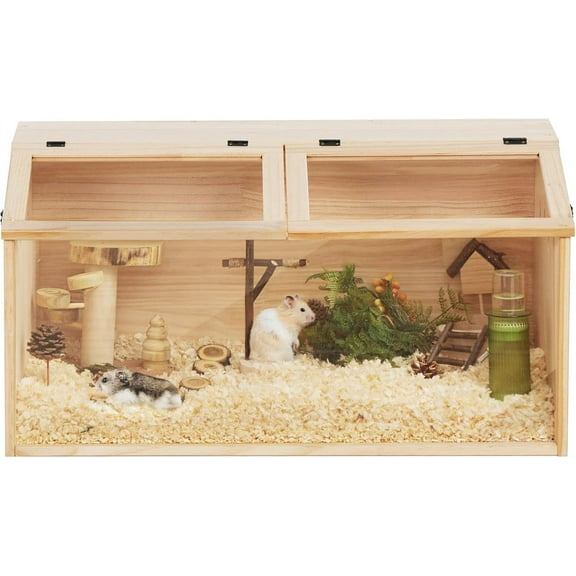 SAEWUD Wooden Hamster Cage, Large Animal Habitat Enclosure with Acrylic Window & Openable Top for Guinea Pig, Chinchilla, Gerbil - (32" L x 16" W x 16" H)