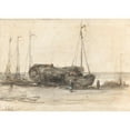 thumbnail image 2 of Johannes Bosboom 24x18 Gold Ornate Framed and Double Matted Museum Art Print Titled - Fishing Boats on the Beach of Scheveningen (1873), 2 of 4