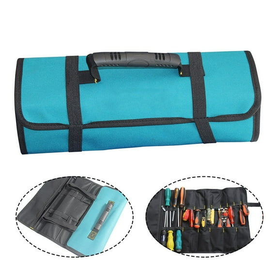 600D Oxford Cloth Tool Roll Pouch Storage Bag with Pocket Handle for Electrician