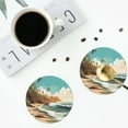 thumbnail image 4 of Disketp Coastal Palm Beach Funny Coasters,4 Pcs Leather Coasters with Holder, Perfect Housewarming Hostess Gifts,Protect Furniture from Water Marks Scratch and Damage-Round Shape, 4 of 6