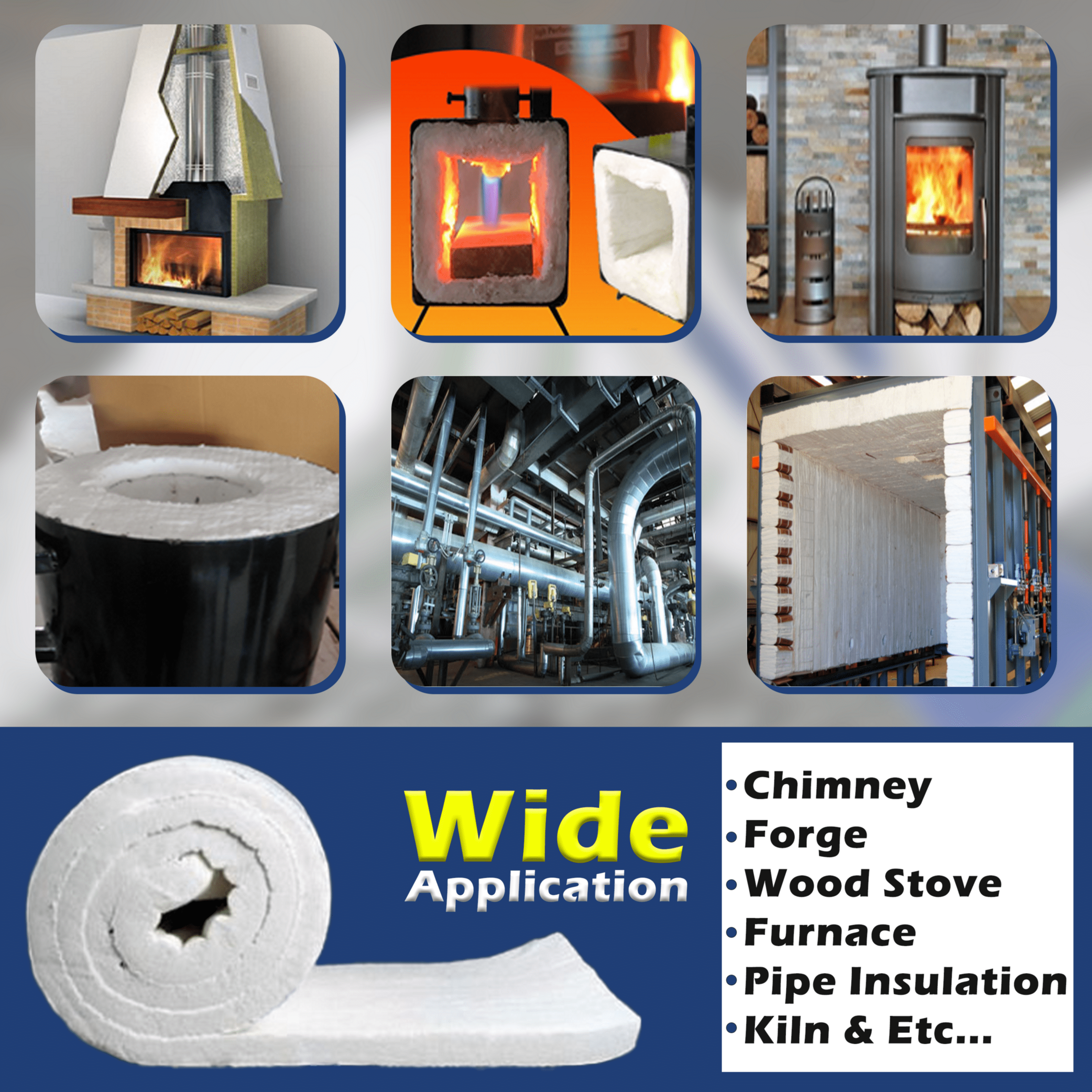 1 x 24 x 6.20 Glass Work and Chimney Insulation Furnaces Ovens 2300F, 6# Density Ceramic Fiber Blanket Kilns 