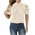 thumbnail image 1 of Encaje V Cuello Tops para las Mujeres Casual Color Sólido Encaje Costura Manga Corta Blusas Sueltas, Moda de Verano Tops, 1 of 6