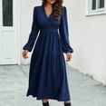 thumbnail image 2 of IROINNID Long Sleeve Dress for Women Long Sleeve Dress V-Neck Ladies Solid Long Dresses,Blue, 2 of 7