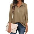 thumbnail image 2 of Womens Tops Dressy Casual 3/4 Length Sleeve V Neck Shirts and Blouses Zipper Collar Women Polo Shirts, 2 of 5