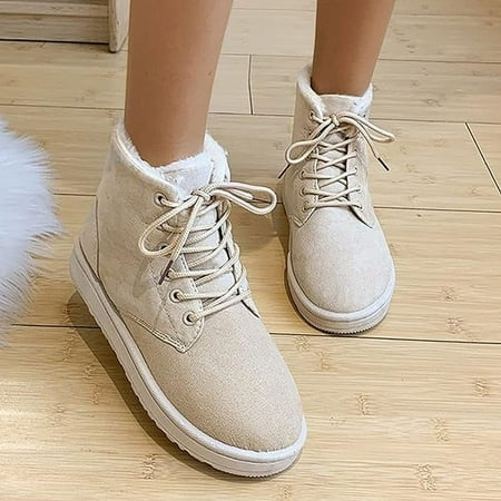 

Womens Snow Boots Winter Warm Fur Lined Ankle Boots Lace Up Anti-Slip Platform Booties Outdoor Shoes for Ladies