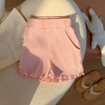 thumbnail image 4 of Annhoo Toddler Girls Knitted Shorts Cute Solid Ruffled Trim Ribbed Shorts Summer Casual Elastic Waisted Bottom Shorts, 4 of 5