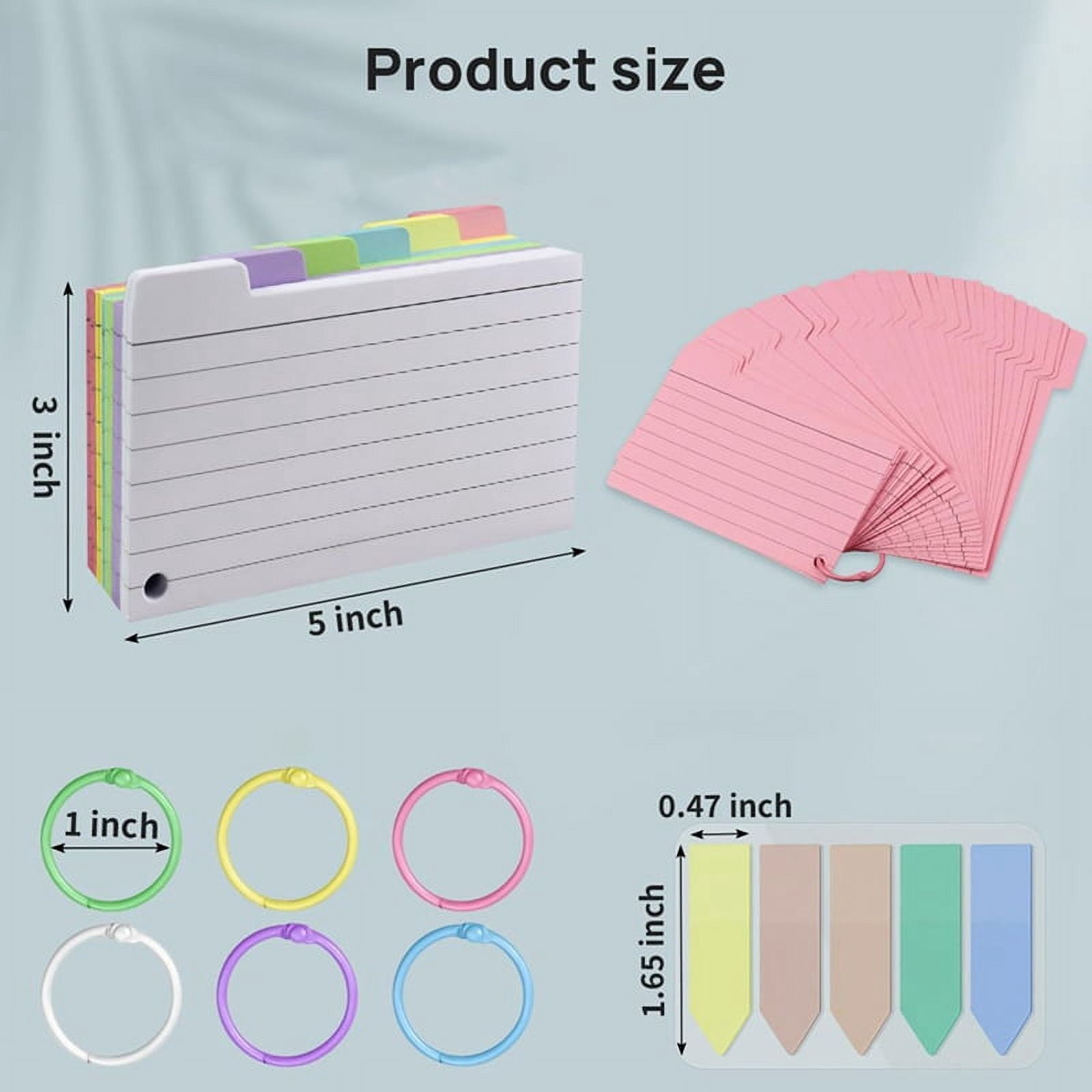 600 Pack Index Cards, 3inch X 5inch Ruled Index Cards with Ring, Colored Lined Flash Cards, Both Sides Note Cards